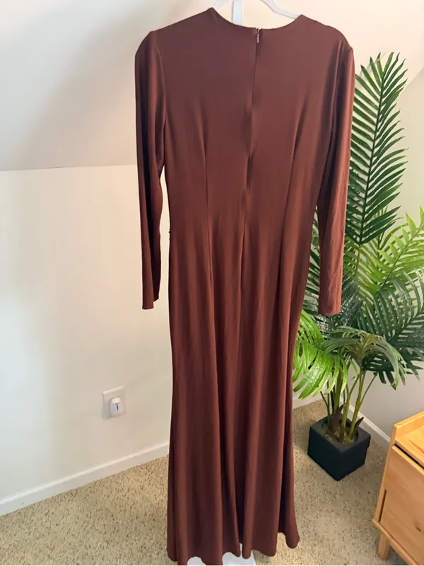 Mac Duggal Espresso Chocolate Brown Long Sleeve Gown Maxi Dress 8 - Image 4