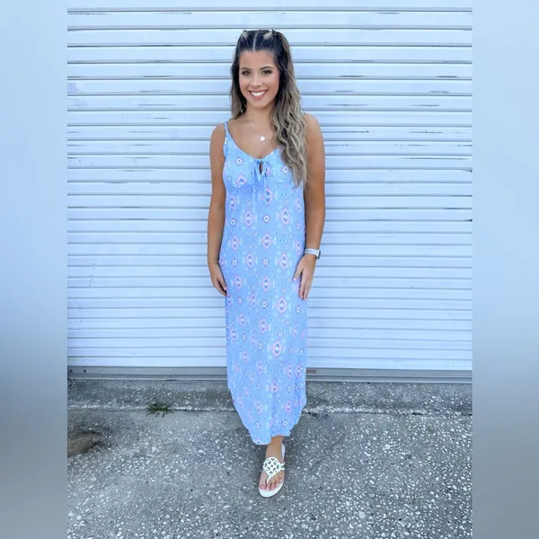 NWT Simply Southern Aztec Print Maxi Dress Blue Pink Size XXL - Image 2