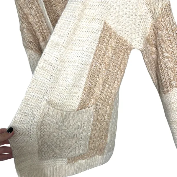 Abercrombie & Fitch Beige Cream Cableknit Wool Alpaca Blend Cardigan Medium - Image 5