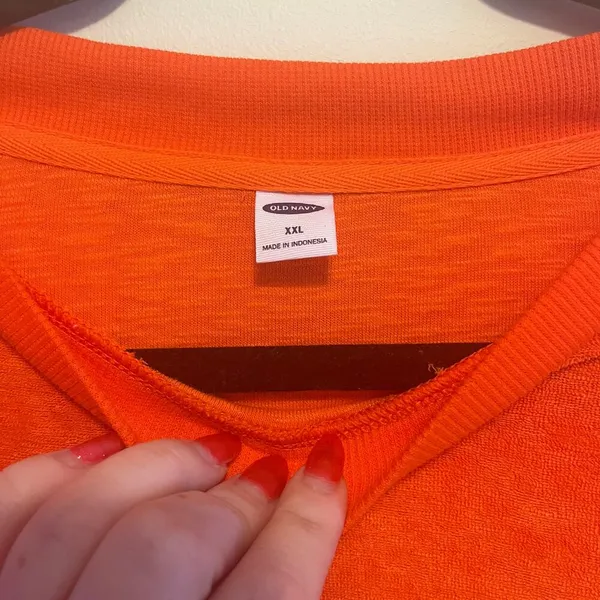 Old Navy Orange Loose Cropped Long-Sleeve Performance Slub-Knit Terry Sweatshirt - Image 4