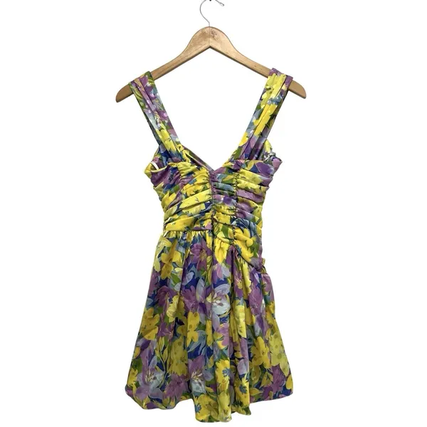 For Love And Lemons Floral Cassia Mini Dress Lemon Asymmetrical Bodysuit XXS - Image 6