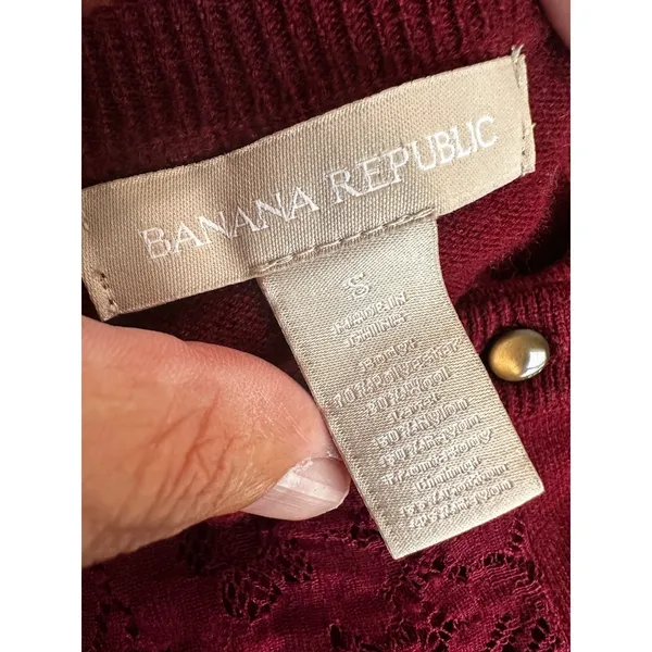 Banana Republic Small Maroon Lace Front Wool Blend Button Cardigan‎ Sweater - Image 5