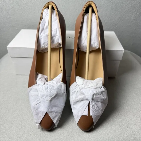 Quince Italian Leather Pointed Bow Ballet Flat Shoes Cognac Women’s Size 10.5 - Image 2