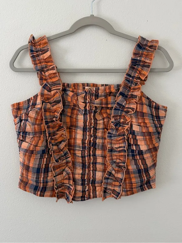 NWT Verb by Pallavi Singhee Anthropologie Cotton Ruffle Plaid Gingham Top medium - Image 5