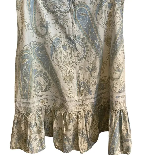 Y2k split cotton Flirty light blue paisley skirt ruffle hem ribbon Trim detail - Image 8