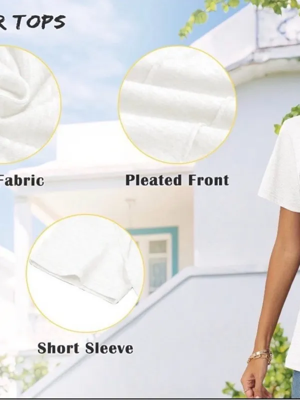 Rosvigor Women’s White Pleated Short Sleeve Blouse Top Size Large NWT - Image 4