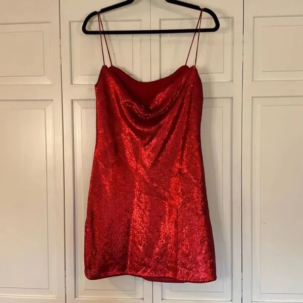 Zara NWT red sequin slip mini dress size small - Image 8