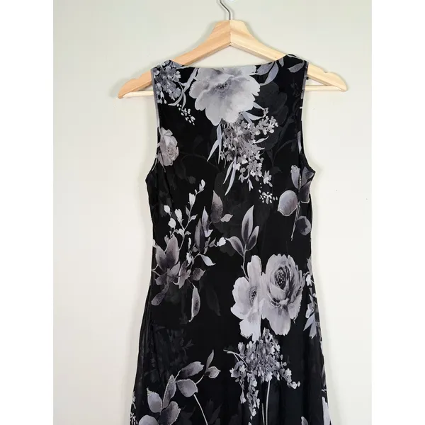 Spenser‎ Jeremy Silk Floral Maxi Dress Black White Beaded Cowl Neck Sz 6 - Image 5