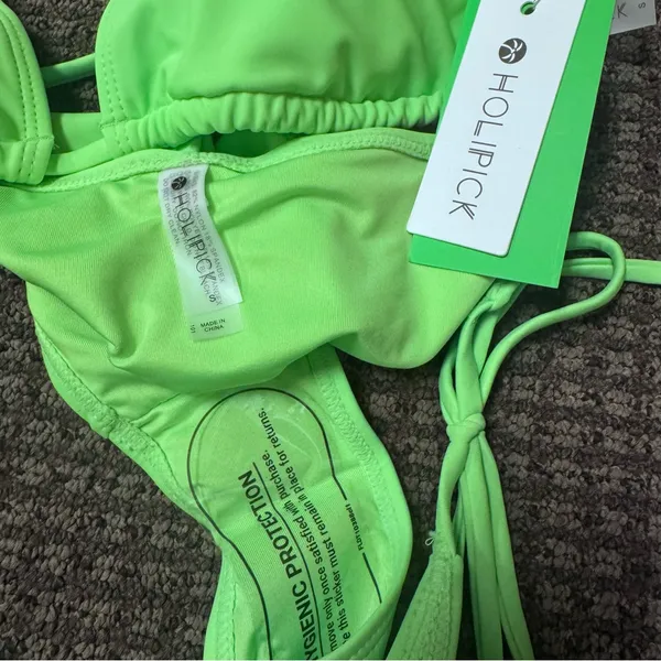 NWT‎ Neon Green Triangle Tie Bikini Set - Image 5