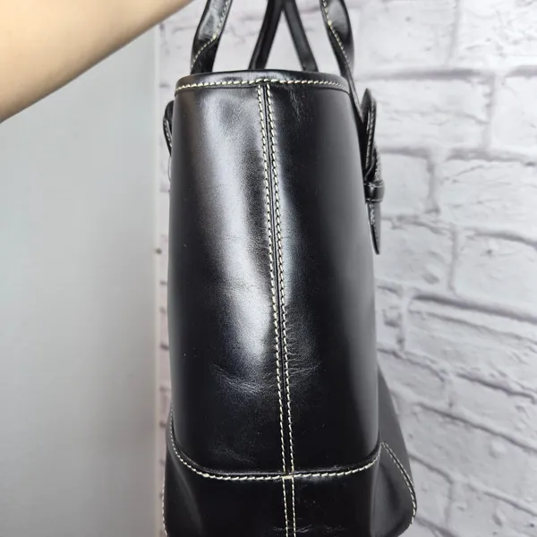 Cole Haan Black Leather Shoulder Bag Tote Purse Contrast Stitch Buckle Accent - Image 10