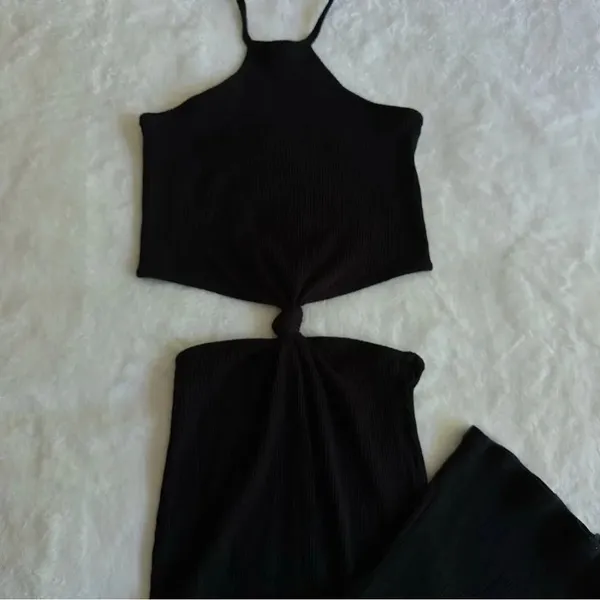 VICI Black Ribbed Cut Out Waist Maxi Dress Women's Size Small - Image 5