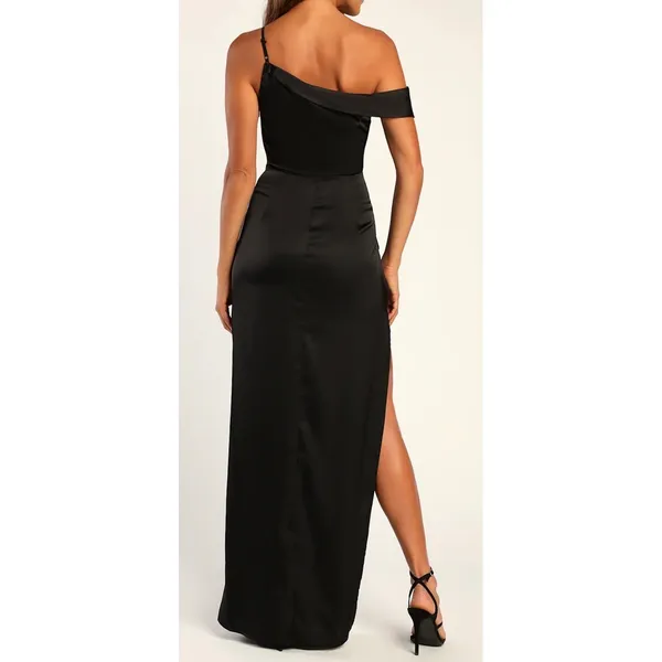 NEW Lulus Size Small Black Dress Formal Midi Off Shoulder‎ High Slit Statin - Image 2