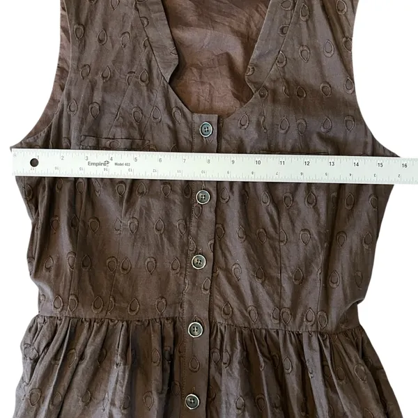 Antonio Melani Brown Cotton Sleeveless V-Neck Eyelet A-Line Dress Sz 2 - Image 6
