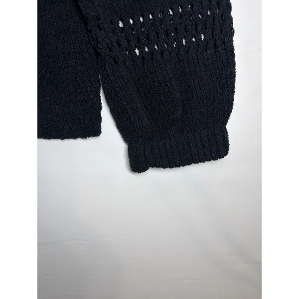 Knox Rose Womens XL Black Pointelle Long Sleeve Knit Crewneck Sweater Relaxed - Image 7