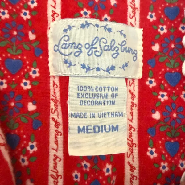 Lanz of Salzburg 100% Cotton Nightgown Medium Red Heart Lace Trim Cottagecore - Image 2