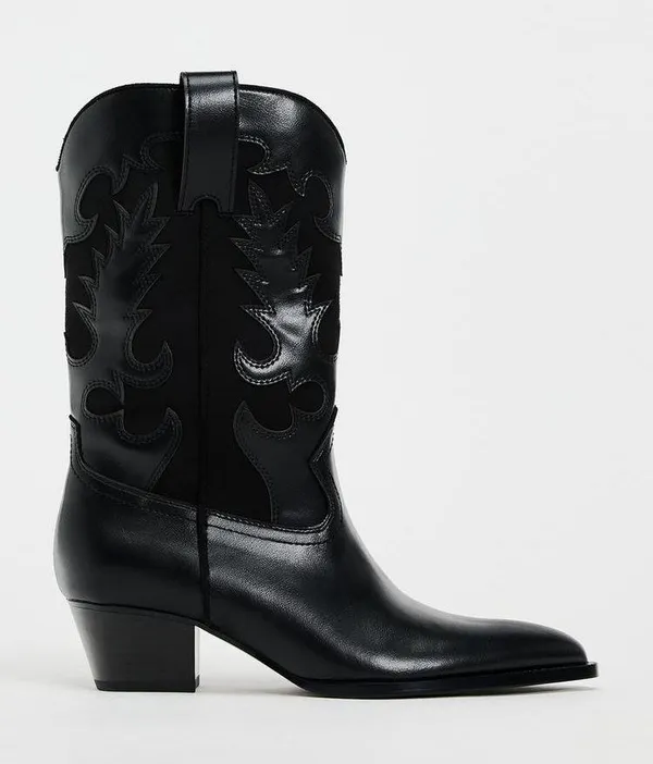 Zara Black faux Leather style Western cowboy ankle heeled Boots - Image 4
