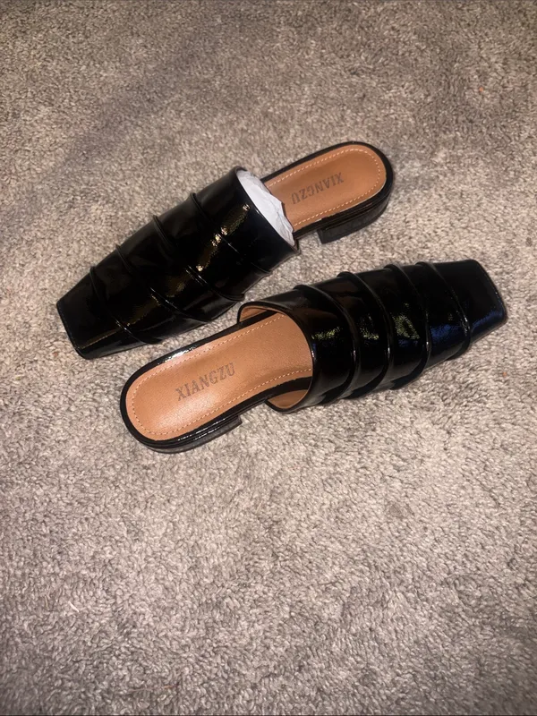 New Black Patent square Slip-On Mules for Women size 6 - Image 8