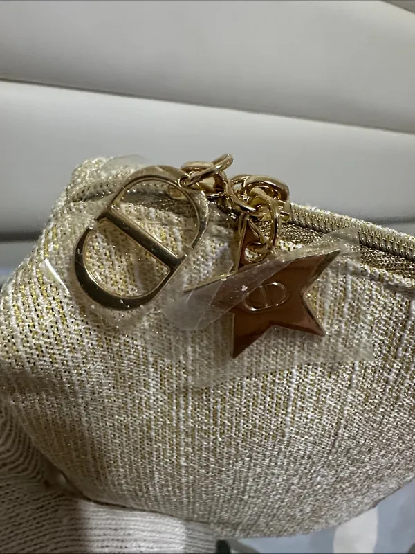 Christian Dior Gold Metallic Embroidered Novelty Cosmetic Pouch - Image 5