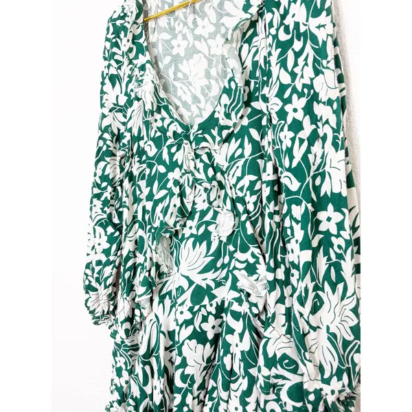 Free People Rebecka Floral Ruffled Mini Dress Size Medium Emerald Green - Image 8