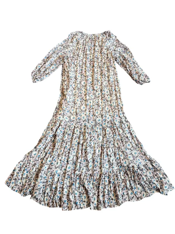 Z Supply Ivory Blue Floral Tiered Maxi Dress Long Sleeve Bohemian Small Women's - Image 8