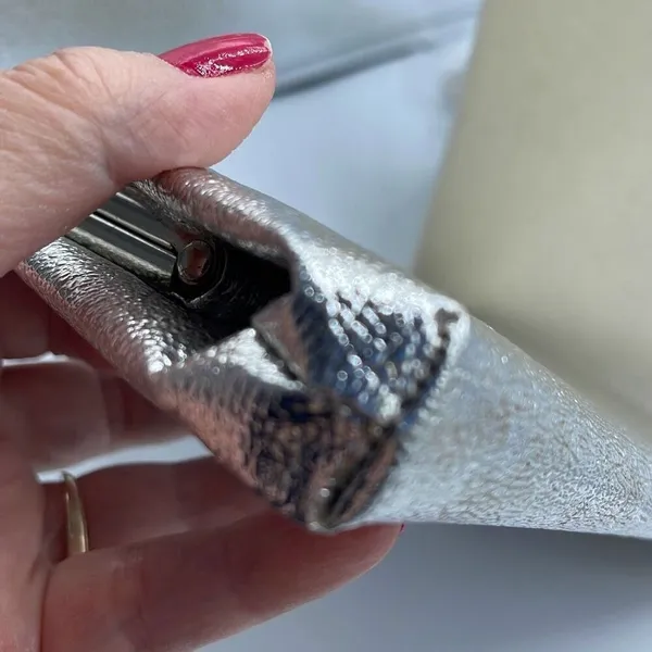 Vintage mid century silver foil clutch with silver cut stones . - Image 4