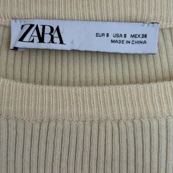 Zara Ribbed Knit Crop Top Cream Yellow Long Sleeve Side Tie Sweater Small - Image 2