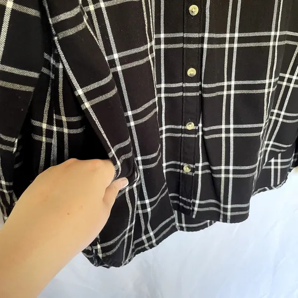 Jachs boyfriend black white checkered button down shirt pockets‎ women's M - Image 5