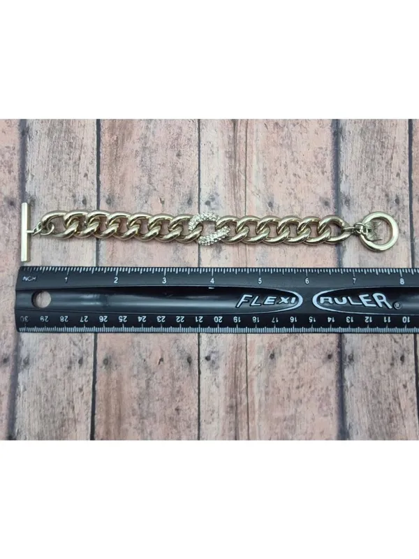 Victoria’s Secret Pave Set Crystal Chunky Gold Curb Chain Toggle Bracelet - Image 7