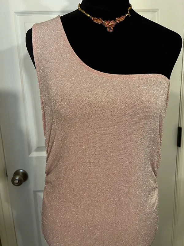 Glitter pink one-shoulder bodycon evening dress - Image 2