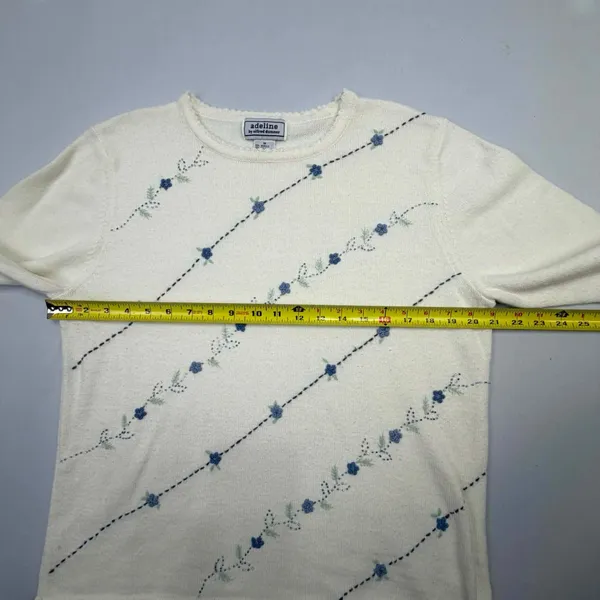Adeline Alfred Dunner Vintage Women's Cream Floral Embroidered Pullover Sweater - Image 4