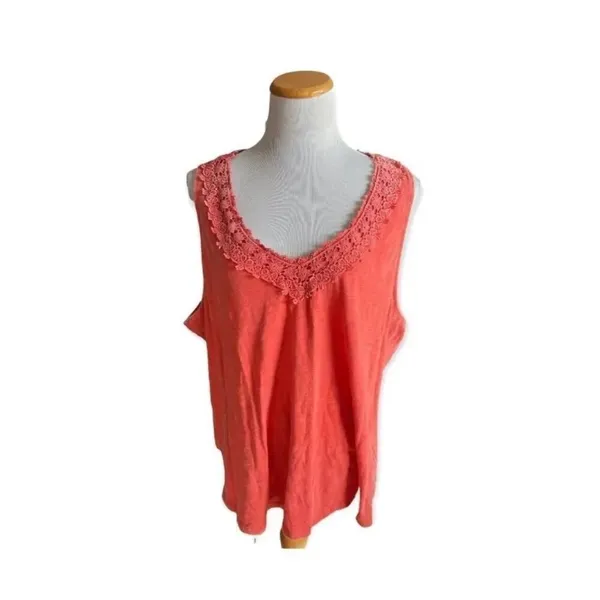 NWT Womens Knox Rose Lace Crocheted Trim V Neck Sleeveless Top - Sz 1X - Image 2