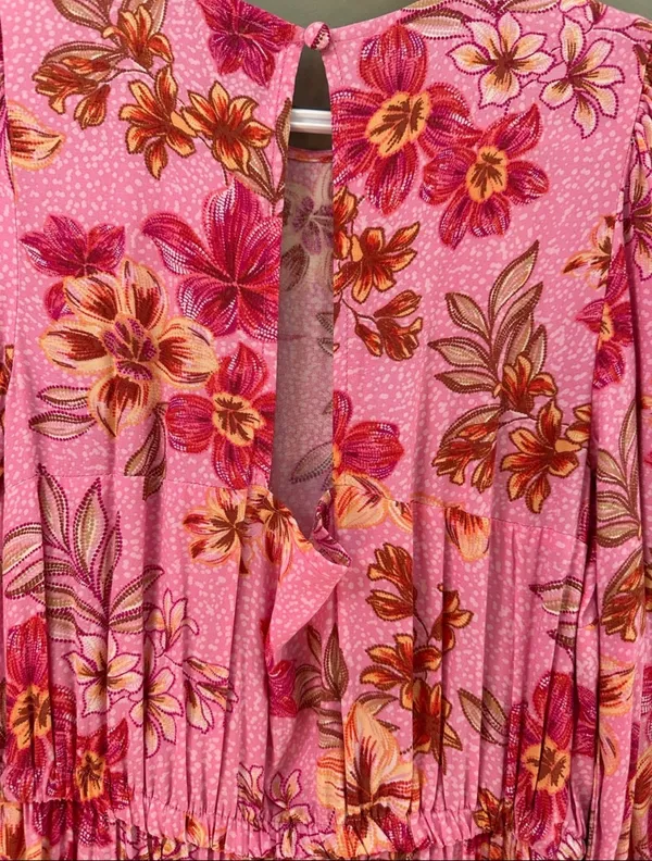 Loft Women’s Pink Floral Midi Dress w/ Tie Waist Size XXSP - Image 4