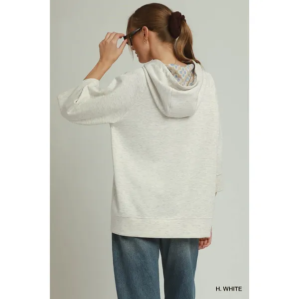 Umgee 3/4 Sleeve Tunic Top with Graphic Hoodie - H. White - Medium - Image 3