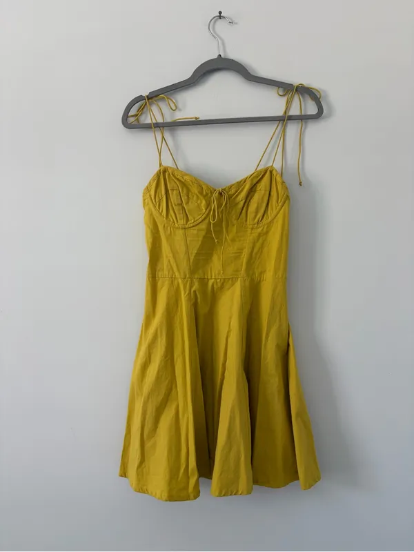 Cleobella Lennon Tie Strap Sleeveless Corset Cotton Mini Dress Golden Yellow S - Image 3