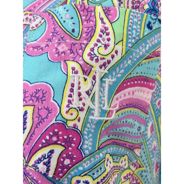 Lauren Ralph Lauren Paisley Shirt Dress 100%‎ Cotton XS/XP Turquoise Pink Tunic - Image 3