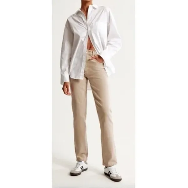 Abercrombie The 90's Straight Curve Love Ultra High Rise Jeans Tan Khaki 14 Long - Image 2