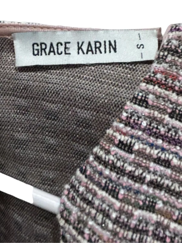Grace Karin Tweed Sheath Dress Sz S Pink Black Metallic Square Neck Career - Image 4