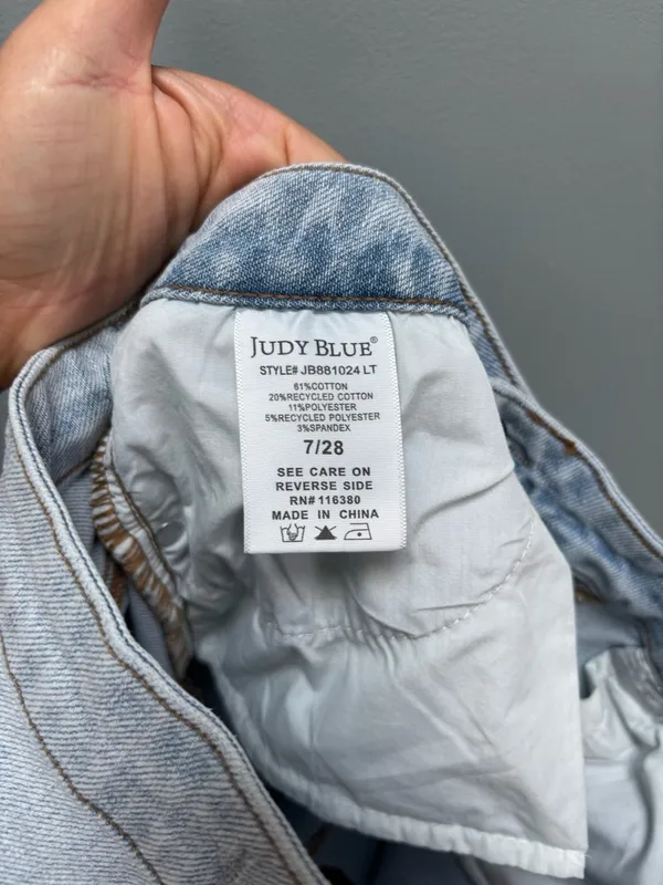 Judy Blue High Waist Retro Wide Leg Criss Cross Mild Destroy Jeans Blue 7/28 - Image 9