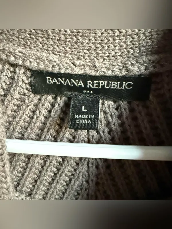 Banana Republic Poncho Sweater with Fringe Size Large Soft Brown Mock Neck - Image 5