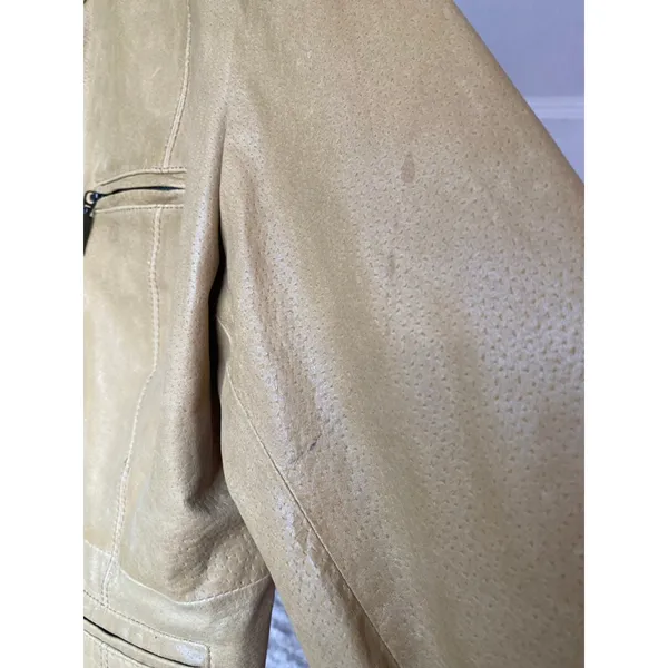 Ruff‎ Hewn Camel Leather Jacket Moto World Map-Lined Traveler Parisian Scandi - Image 7