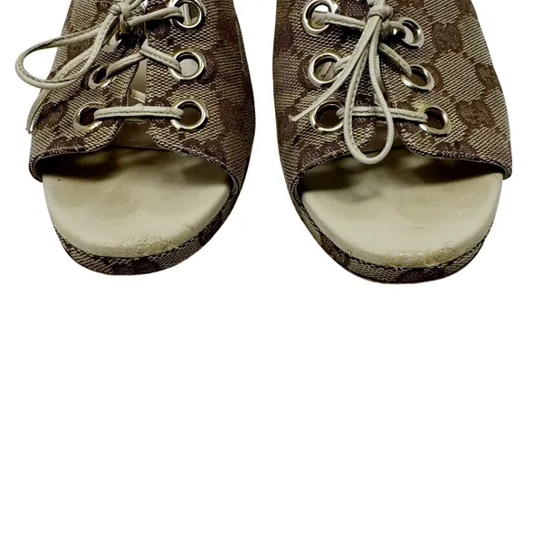 Vintage Gucci GG Monogram Canvas Wedge Slide Sandal US 8 - Image 3