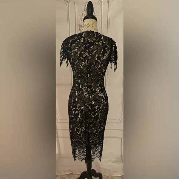 “love, Fire” Black Lace Bodycon Midi Dress, Size S/P - Image 3