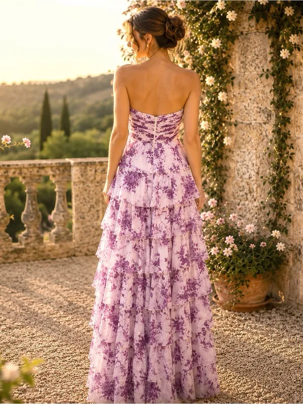 NWT STACEES Lilac Floral Wedding Guest Tiered Strapless Formal Dress Size 16 - Image 8