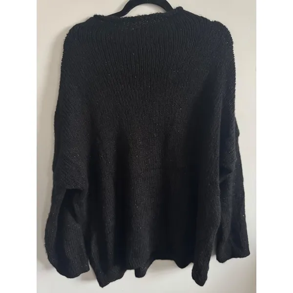 Debbie Katz South Beach Black Oversized Mock Neck Knit Sweater‎ Made in Italy - Image 2