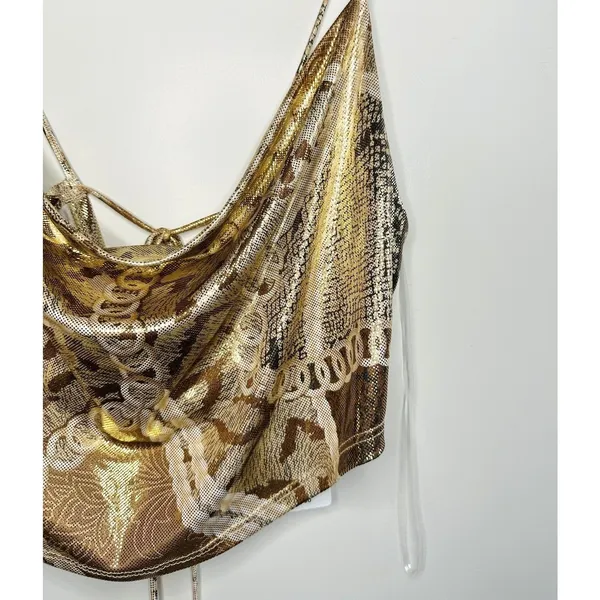 Windsor Womens Crop Tank Size L Snakeskin Metallic Gold Chrome Y2K Going Out NWT - Image 4