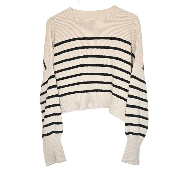 Free People Easy Street Striped Crop Sweater Cream‎ Black Knit Womens Small - Image 10