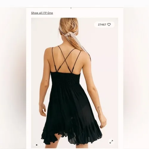 Free People -1211 Women's One Adella‎ Slip Lace Dress in Black Size Small - Image 8