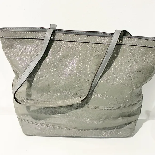 COACH E1120-F15142 Patent Leather Stitched C‎ Tote Shoulder Bag Grey - Image 7