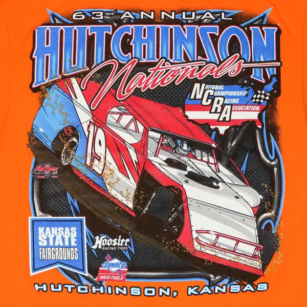 Neon Orange Hutchinson Nationals Sprint Car Racing Graphic T-Shirt - Image 2