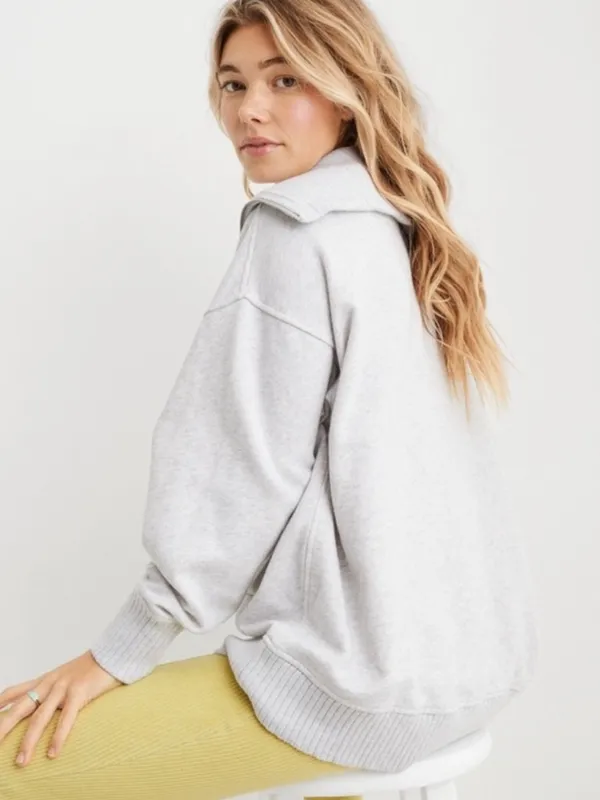 aerie Women’s Down To Earth Quarter-Zip Sweatshirt Oversized Pullover in Gray XS - Image 2